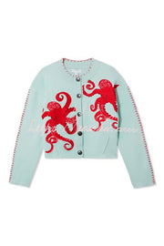 Octopus Graphic Knit Cardigan – Loose Fit Button-Up Sweater
