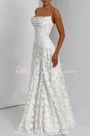 Floral Burnout Jersey Cowl Neck Lace-Up Maxi Dress