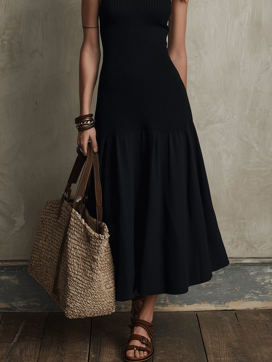 Black Flare Midi Dress – Minimalist Vacation Style