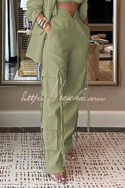 Women's Lapel Long Sleeve Loose Jacket & Straight Leg Pants Set