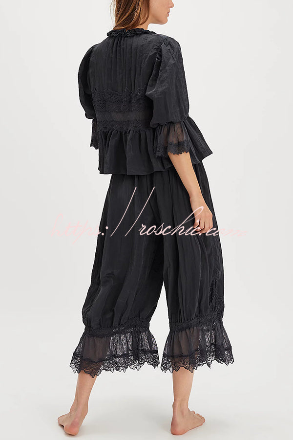 Elastic Waist Lace Hem Bloomer Pants – Loose Fit