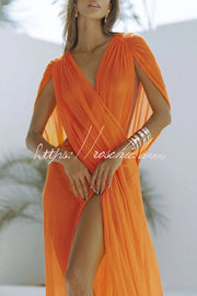 Linen Blend Ruched Shoulder Maxi Dress | Vacation Cover Up