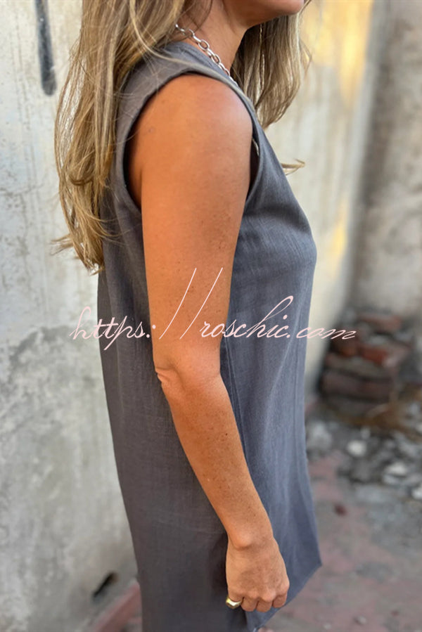 Sleeveless V-Neck Mini Dress with Pockets – Loose Casual Fit