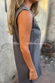 Sleeveless V-Neck Mini Dress with Pockets – Loose Casual Fit