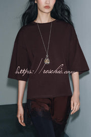 Lace Hem Loose Fit Round Neck Short Sleeve T-Shirt