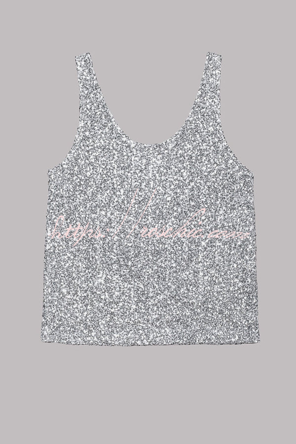 Débardeur décontracté à paillettes pour vêtements de vacances et de fête