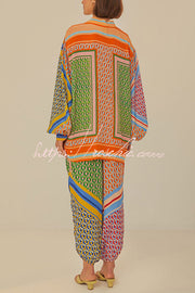 Balloon Sleeve Printed Button Shirt | Loose Vacation Blouse