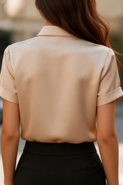 Men's Solid Collared Short-Sleeve Shirt – Loose Fit Office Top