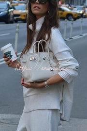 Soft Turtleneck Sweatshirt & Elastic Waist Pants Lounge Set