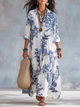 Blue Floral Button-Down Maxikjole – Boho Vacation Style
