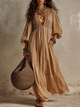 Deep V-Neck Camel Beige Maxi Dress | Coastal Style