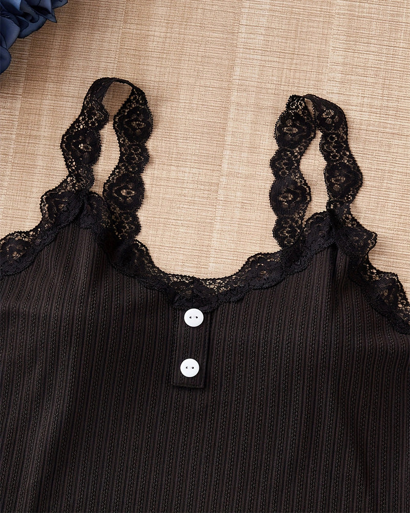 Lace Trim Knit Camisole Pajama Set – 3-Piece, 3 Colors