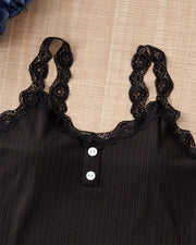 Lace Trim Knit Camisole Pajama Set – 3-Piece, 3 Colors