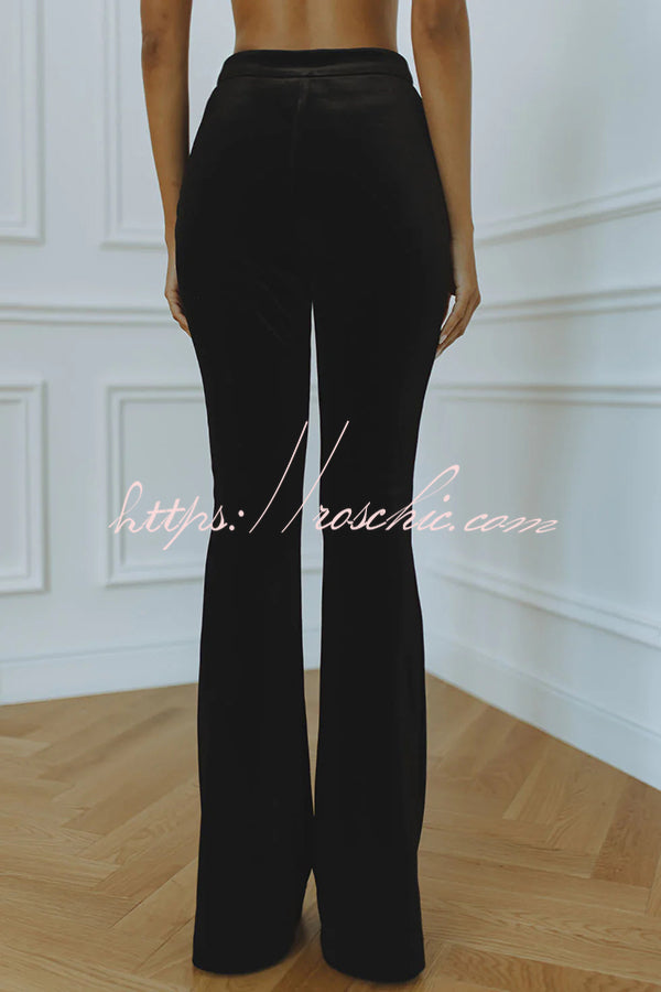 Velvet High Rise Flare Pants with Elastic Waist
