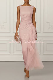 Asymmetric Pleated Strapless Maxi Dress – Loose Fit