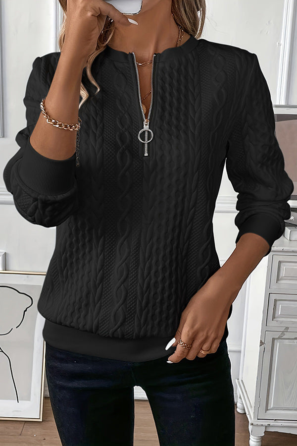 Women's Casual Zip-Up Sweatshirt with Round Neck