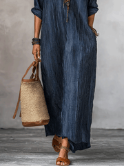 Indigo Loose-Fit Maxi Dress – Bohemian Style