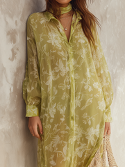 Printed Long Sleeve Maxi Shirt Dress