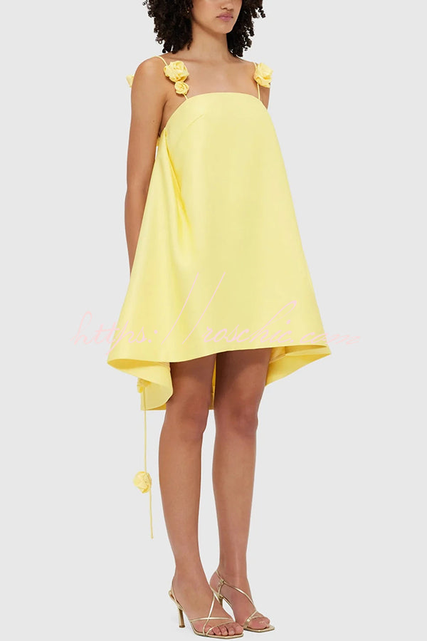 3D Rose Drape Strap A-Line Mini Dress