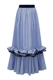 Striped Ruffle Trim Maxi Skirt – Loose Fit Vacation Style