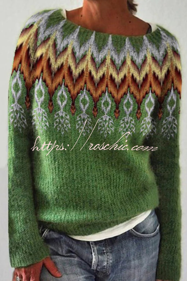 Color Block Crew Neck Pullover Sweater – Loose Fit