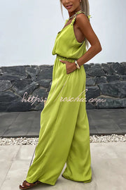 Embroidered Flower Sleeveless Jumpsuit – Loose V-Neck