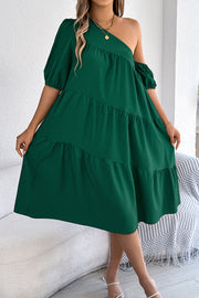 Women's Loose Midi Dress – Slash Neck Short Sleeve Casual