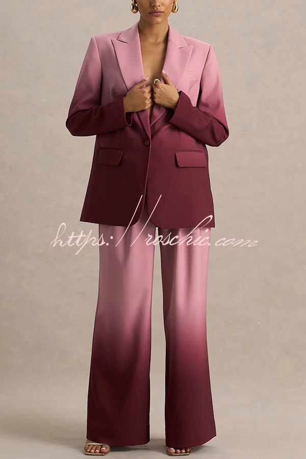 Ombre Satin Lapel Blazer – Single Button Loose Fit