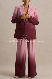 Ombre Satin Lapel Blazer – Single Button Loose Fit