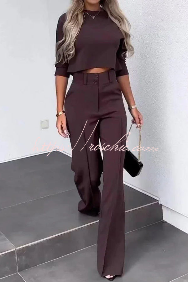 High Neck Crop Top & High-Rise Flare Pants Set