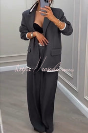Ribbed Colorblock Lapel Blazer & Loose Pants Set