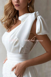 Sequin One-Shoulder Romper with Detachable Long Skirt Train