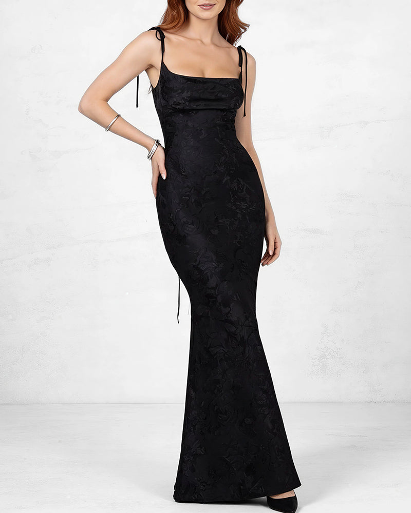 Lace Mermaid Tie-Strap Backless Maxi Dress