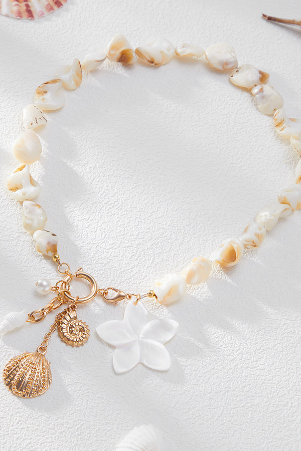 Imitation Pearl Conch & Starfish Pendant Necklace and Bracelet