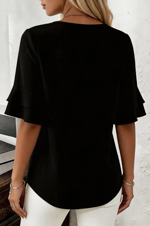 Loose Fit Solid Color Short Sleeve Casual Top