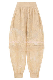 Lace Harem Pants with Gathered Waist & Ankle Cuffs