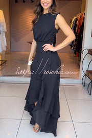 Chiffon Sleeveless Maxi Dress with Irregular Layered Hem