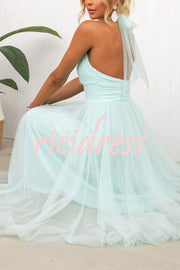 Tulle Halter Maxi Dress with Gathered Detail