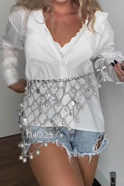 Pearl Openwork Pendant Body Chain Belt – Silver