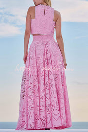 Embroidered Lace High-Rise Maxi Skirt with Pockets