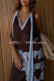 Satin Lace Trim Tank Top | Contrast Color Sleeveless Cami