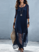 Sheer Overlay Long Sleeve Maxi Dress in Midnight Blue