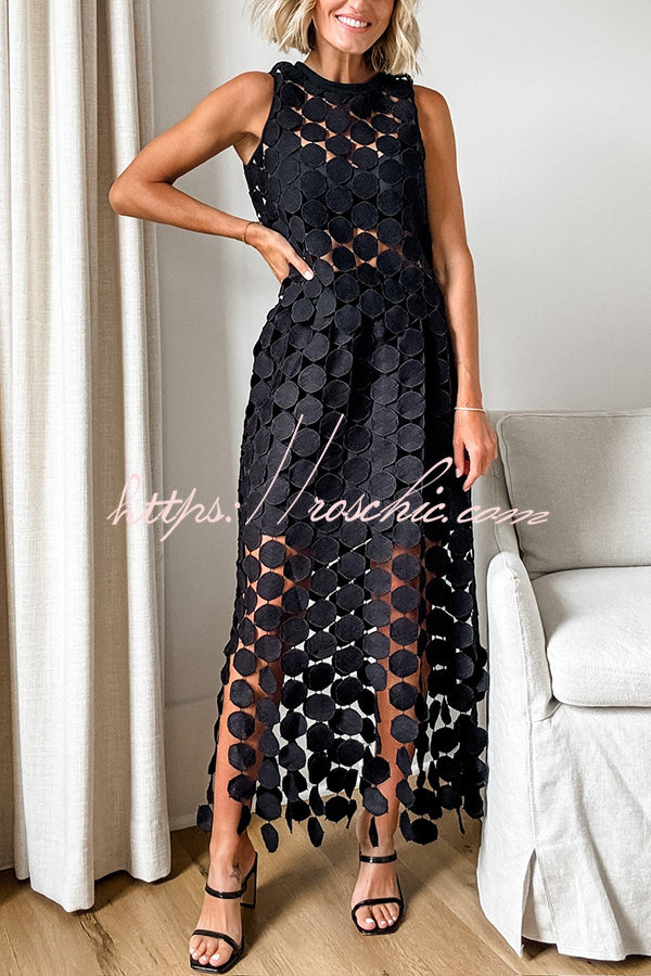 Sheer Embroidery Round Neck Sleeveless Tank Top