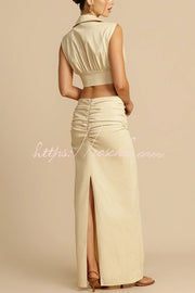 Cotton Twill V-Neck Crop Top with Plunging Neckline