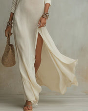 Bohemian One-Shoulder Textured Maxi Dress in Ivory