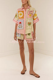 Linen Blend Printed Short Sleeve Shirt & Belted Shorts Set