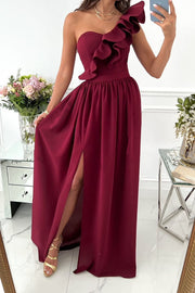 Ruffle One Shoulder Maxi Dress – Loose Fit Party Style