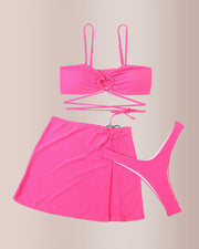 Hollow-Out Lace-Up Bikini Swimwear Set