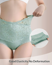 High-Waisted Tummy Control Lace Panties in Pure Cotton