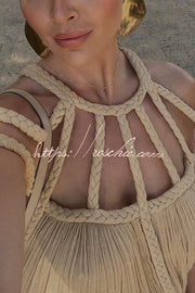 Linen Blend Draped Braid Maxi Cover-Up Dress